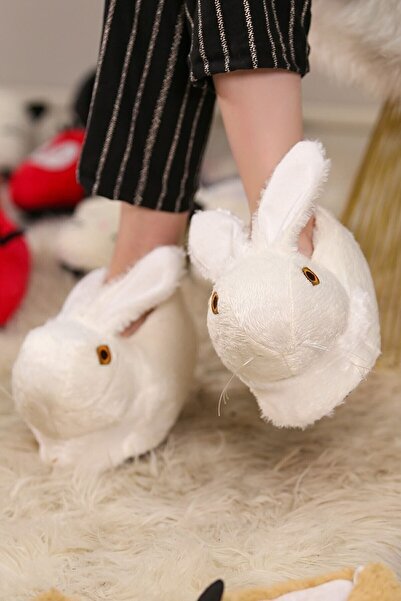 Altın Adım Plush Rabbit Figured Home Shoes with Soft Non-Slip and Sound-Proof Base