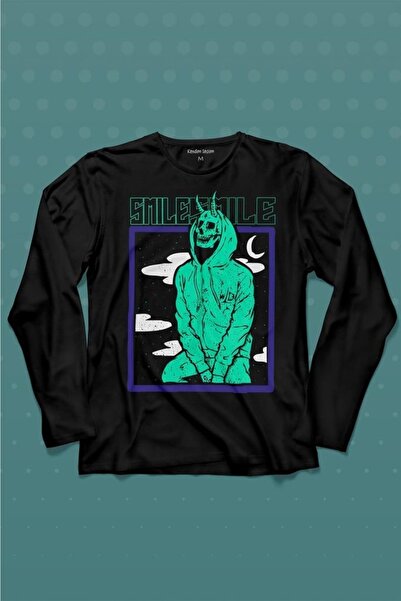Kendim Seçtim Smile Skull Urban Wear Street Culture Skull Y2k majica dugih ru...