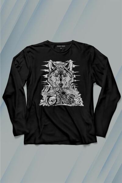 Kendim Seçtim Tricou cu mânecă lungă în aer liber Ride To Wild Wolf și motocicletă Tricou imprimat