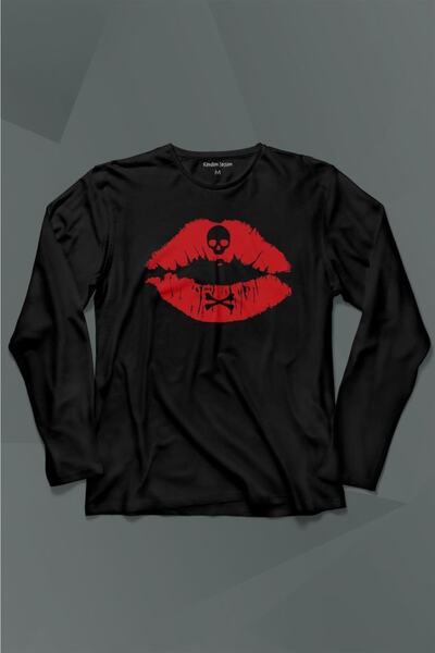 Kendim Seçtim Pirate Skull Dry Head Lip Kiss Kiss Me Majica dugih rukava Štam...
