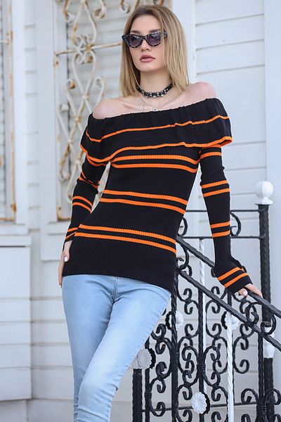AVORWE Pulover subțire din tricot cu mâneci clopot cu volane fără umeri