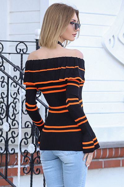 AVORWE Pulover subțire din tricot cu mâneci clopot cu volane fără umeri