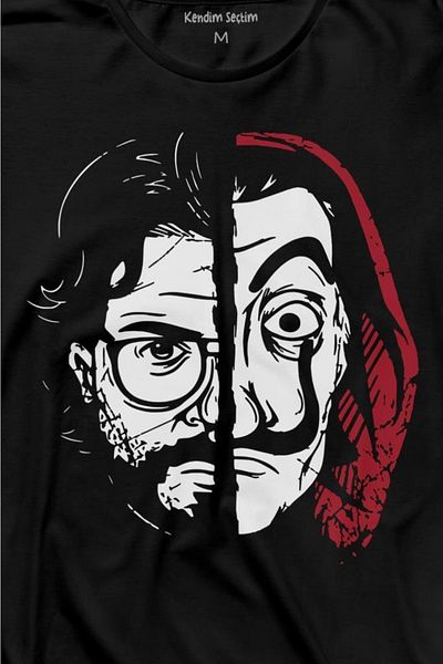 Kendim Seçtim La Casa De Papel Professor Proffessor Dali Mask Half Face Half Face Long Sleeve T-Shirt Printed T-shirt