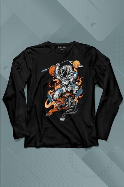 Kendim Seçtim Tricou cu mânecă lungă astronaut spațial Războinic leu cu suliță Tricou imprimat