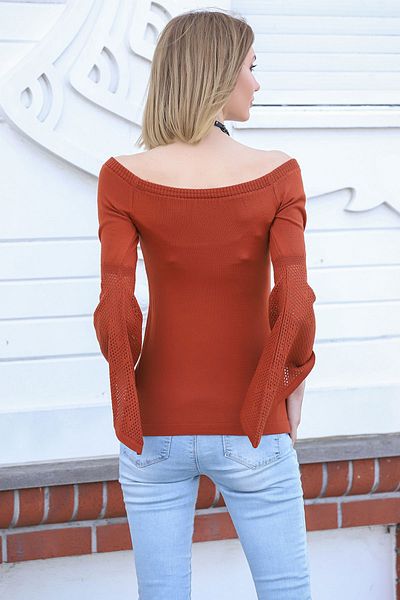AVORWE Pulover subțire din tricot cu mânecă clopot fără umăr