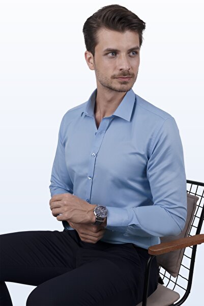 Etikmen Candy Blue Satin Slimfit Men's Boxed Shirt
