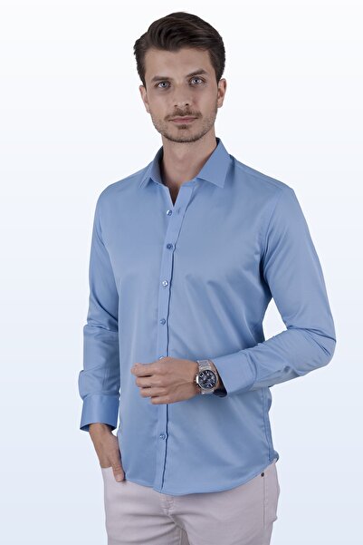 Etikmen Candy Blue Satin Slimfit Men's Boxed Shirt