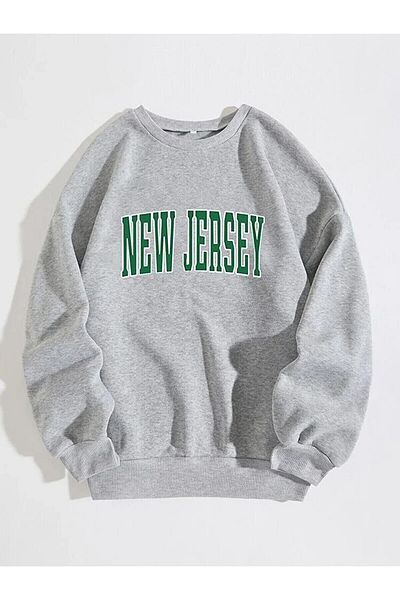 WNWGKN Φούτερ Unisex Crew Neck Grey New Jersey με στάμπα oversize