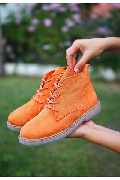 casso Ortopedik Şeffaf Kaymaz Taban Bağcıklı Haşpapi Kadın Süet Kısa Bot