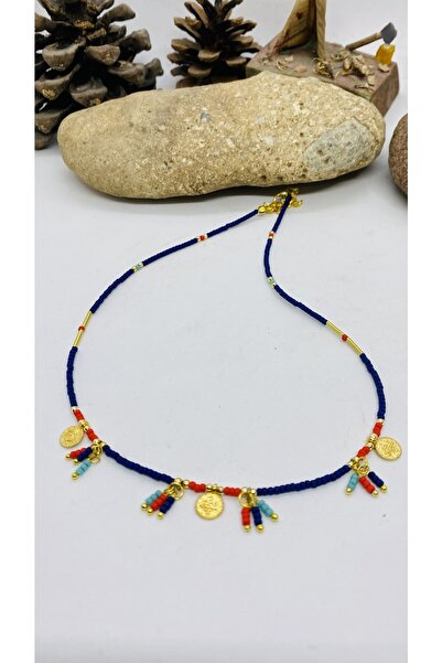 Porsuk Alternatif قلادة نسائية مصنوعة يدويًا من الخرز الأفغاني مع جهاز نحاسي