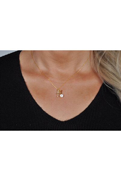 EZİLA SİLVER Manolya Çiçekli Gümüş Harfli Kolye [ H ]