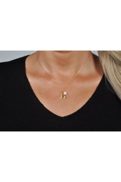 EZİLA SİLVER Manolya Çiçekli Gümüş Harfli Kolye [ M ]