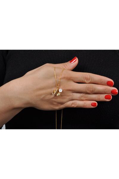 EZİLA SİLVER Manolya Çiçekli Gümüş Harfli Kolye [ M ]