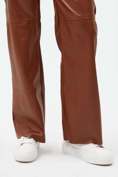 Açelya Okcu High Waist Vegan Leather Palazzo Trousers