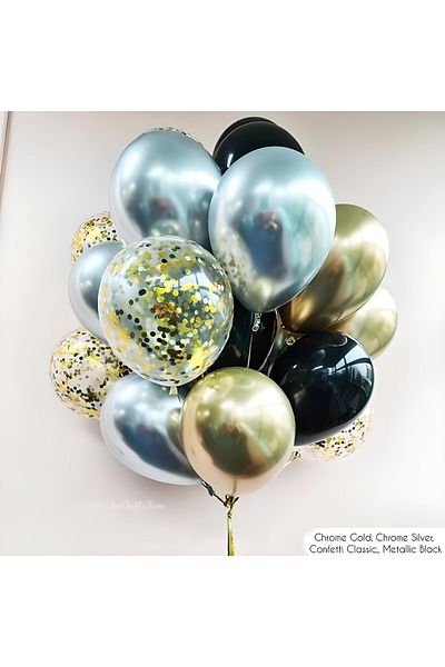 DÜVENCİ TİCARET 30Pcs Gold Transparent Silver Balloons Bouquets Latex Confetti Balloon