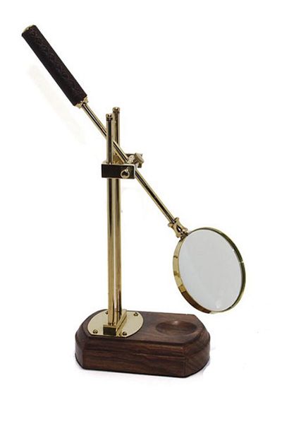 HEDİYE FİKRİ Decorative Brass Wooden Stand Magnifying Glass