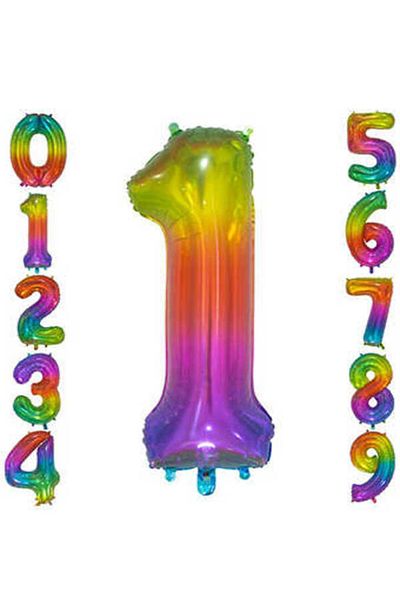 hediyeofisi Rainbow Concept Balloon 1 Number Balloon 1 Meter Large Size