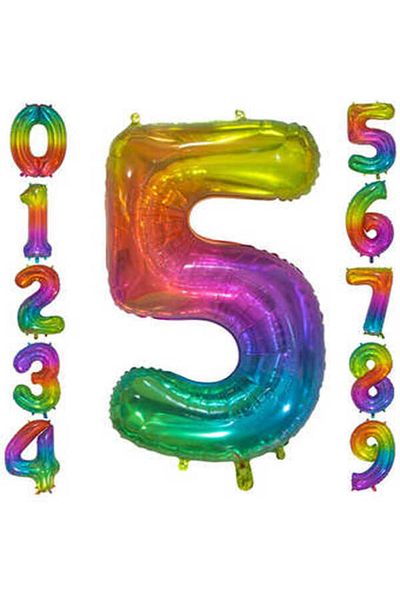 hediyeofisi Rainbow Concept Balloon 5 Number Balloon 1 Meter Large Size