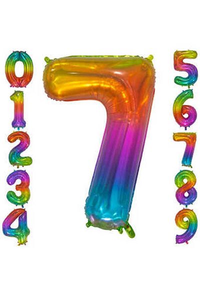 hediyeofisi Rainbow Concept Balloon 7 Number Balloon 1 Meter Large Size