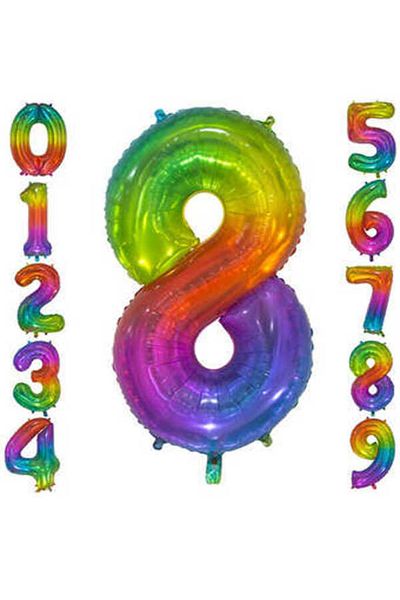 hediyeofisi Rainbow Concept Balloon 8 Number Balloon 1 Meter Large Size