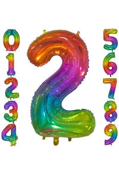 hediyeofisi Rainbow Concept Balloon 2 Number Balloon 1 Meter Large Size