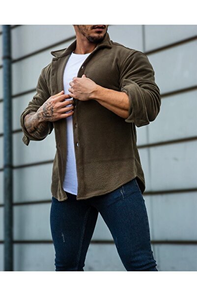 efraim giyim Kışlık Pamuklu Kumaş Polar Gömlek Oversize