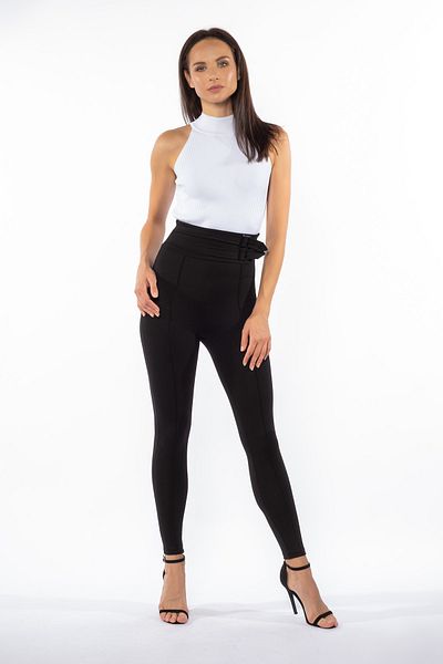 Grenj Fashion Μαύρη ζώνη και πόρπη με λεπτομέρεια ψηλόμεσο χειμερινό κολάν