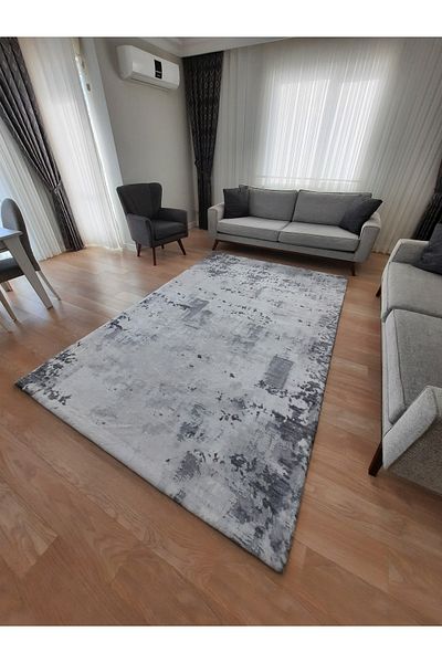 ALLGELSİN Husă covor elastică gri Husă decorativă lavabilă cu imprimare digitală Husă modernă cu dungi