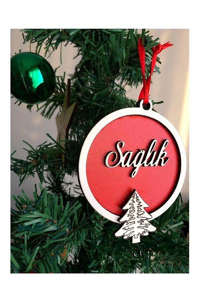 QUEEN AKSESUAR Love Health Happiness Money Peace Wooden New Year Wishes Christmas Tree Ornaments Set of 5 Decoration Ornament