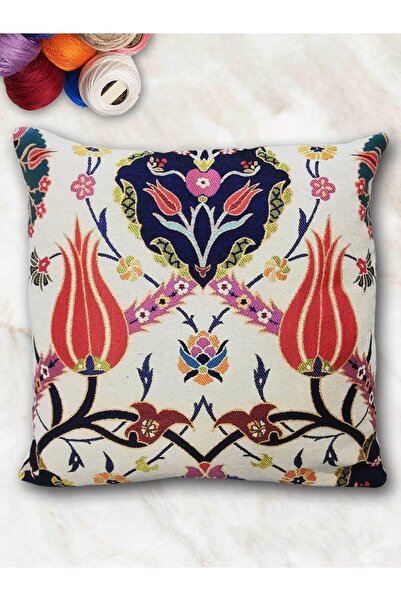 Körfez Kırlent Goblen Dokuma Kırlent Kılıfı Lale Motifli 43x43cm