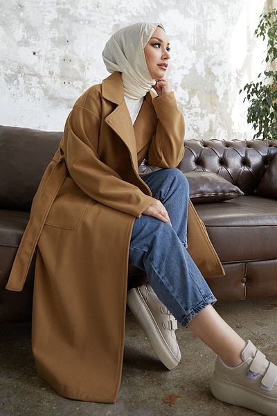 InStyle Kašmírový kabát Mabel Belted - Camel