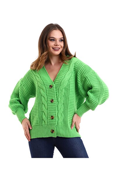 BLUECORNER Cardigan casual cu modele tricotate pentru femei - verde măr Blu7522