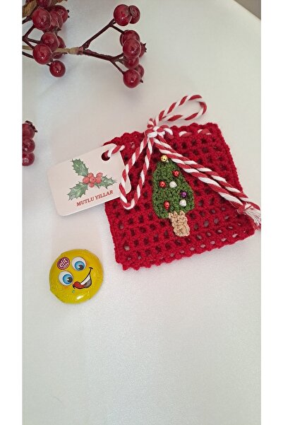 SOUL BY A&B El Örgüsü Yılbaşı Şans Kesesi 8x8 Cm Emoji Çikolata Yeni Yıl Ağaç Süsü Hıdrellez Kesesi