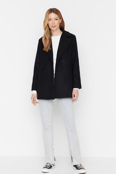 Trendyol Modest Black Buttoned Lined Cashmere Coat TCTAW23AB00006