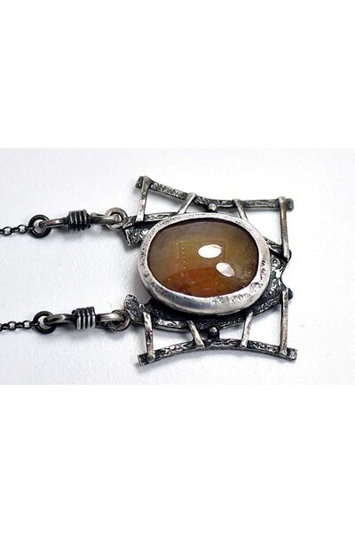 SAFİR Sarı Gümüş Kolye Taş Mabeti