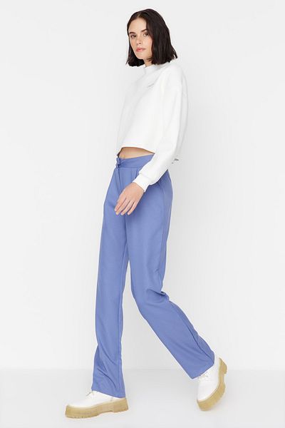 Trendyol Collection Modré široké plisované kalhoty TWOSS19WX0017