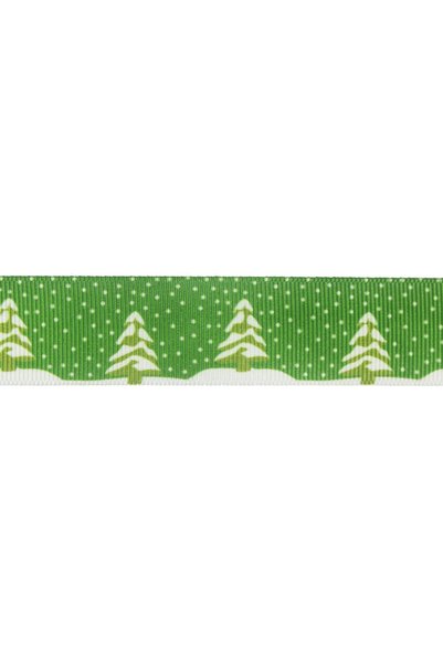 mutlu adım 2.5cm X 5meter Grosgrain New Year Ribbons with Green Pine Tree No: 10