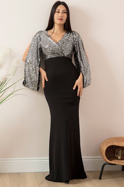 PULLIMM Rochie de seară lungă de scafandru - Detaliu cu paiete 13086