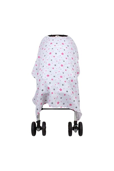 Sevi Bebe Müslin Bebek Arabası Örtüsü ART-42 Yıldız Yağmuru Pembe