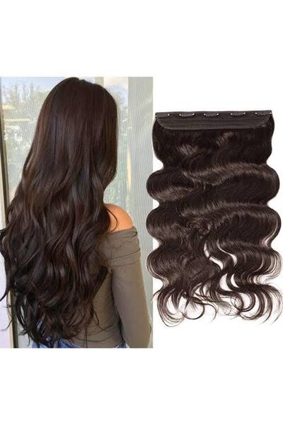 AKOLİFE Gerçek Saç Doğal Görünümlü Koyu Kahverengi Yarım Ay Çıt Çıt Postiş Sa...