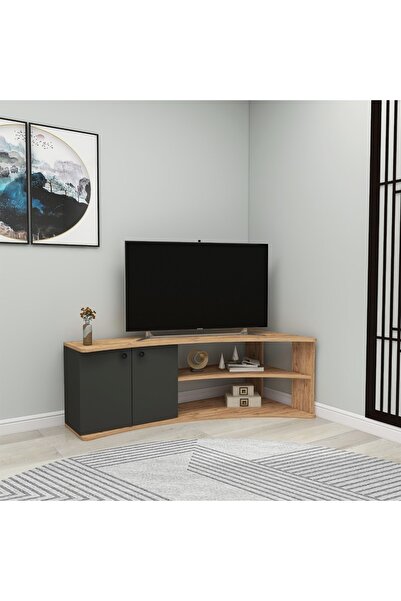 ARNETTİ Termera Raflı 2 Kapaklı Köşe Tv Sehpası, Atlantik Çam Antrasit - Termera