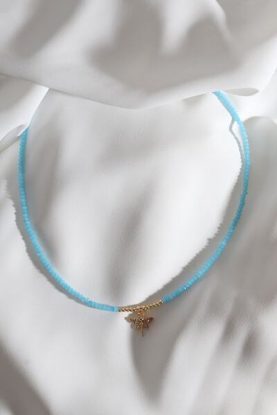 Süspüs Accessories Mavi Boncuklu Yusufcuk Uç Gold Kolye