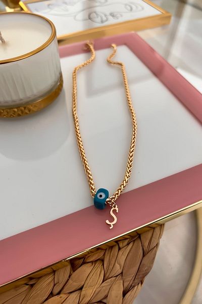 Trendy Butik قلادة سلسلة محبوكة بحرف S وعين الشر