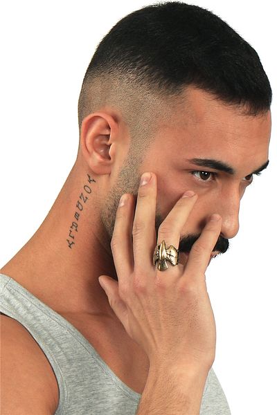 LABALABA Men's Black Oxide Plated Gold Color Adjustable Albatross Ring with Gilt Detail