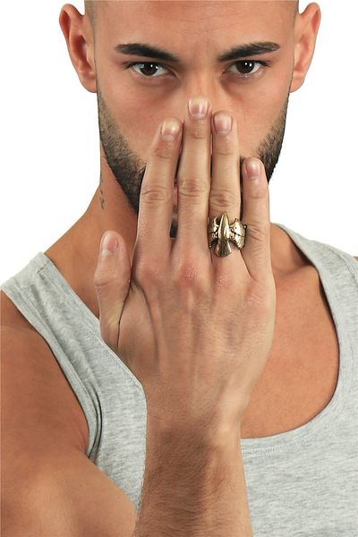 LABALABA Men's Black Oxide Plated Gold Color Adjustable Albatross Ring with Gilt Detail