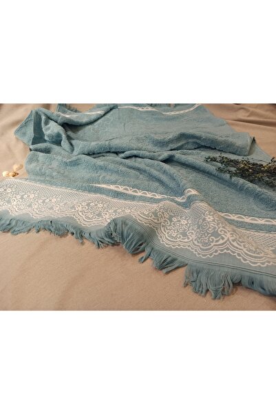 ŞENER HOME Великий банний рушник з бахромою 90x150 см. - М'ятний