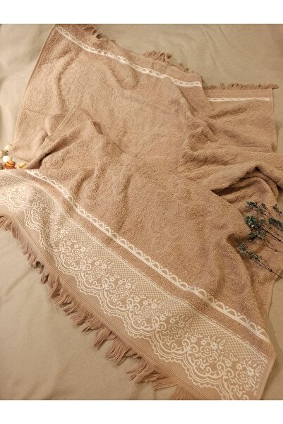 ŞENER HOME Великий банний рушник з бахромою 90x150 см. - Кава