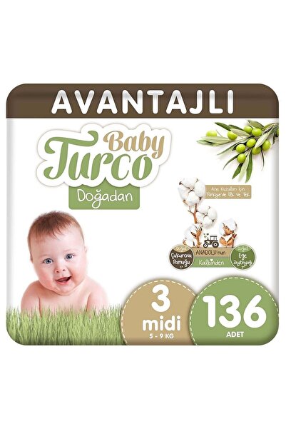 Baby Turco Doğadan Avantajlı Bebek Bezi 3 Numara Midi 136 Adet