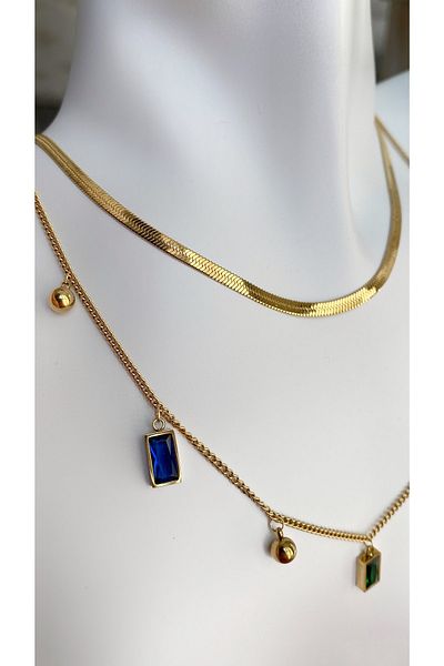 Âlâ Atelier Tarnish-free Colorful Baguette Stone Double Italian Chain Steel Necklace Set Necklace Combination Necklace