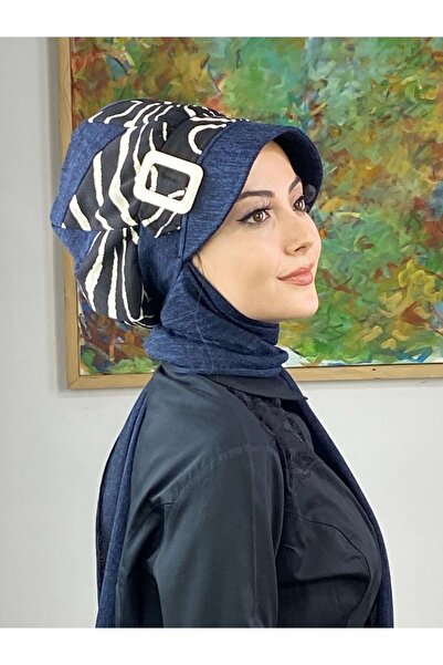 BUTİKAMBAR Καπέλο Τρικό με σχέδιο Ζέβρα και Σχέδιο Πασχαλιάς, Ναυτικό Μπλε, μ...